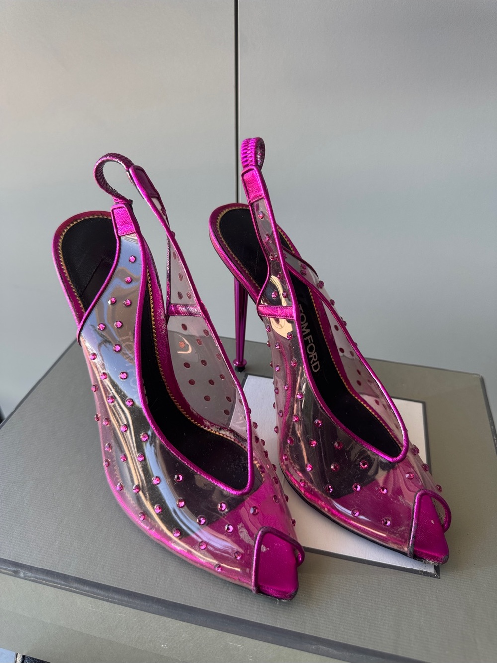Tom Ford Fuchsia Studded PVC Slingback Stilettos